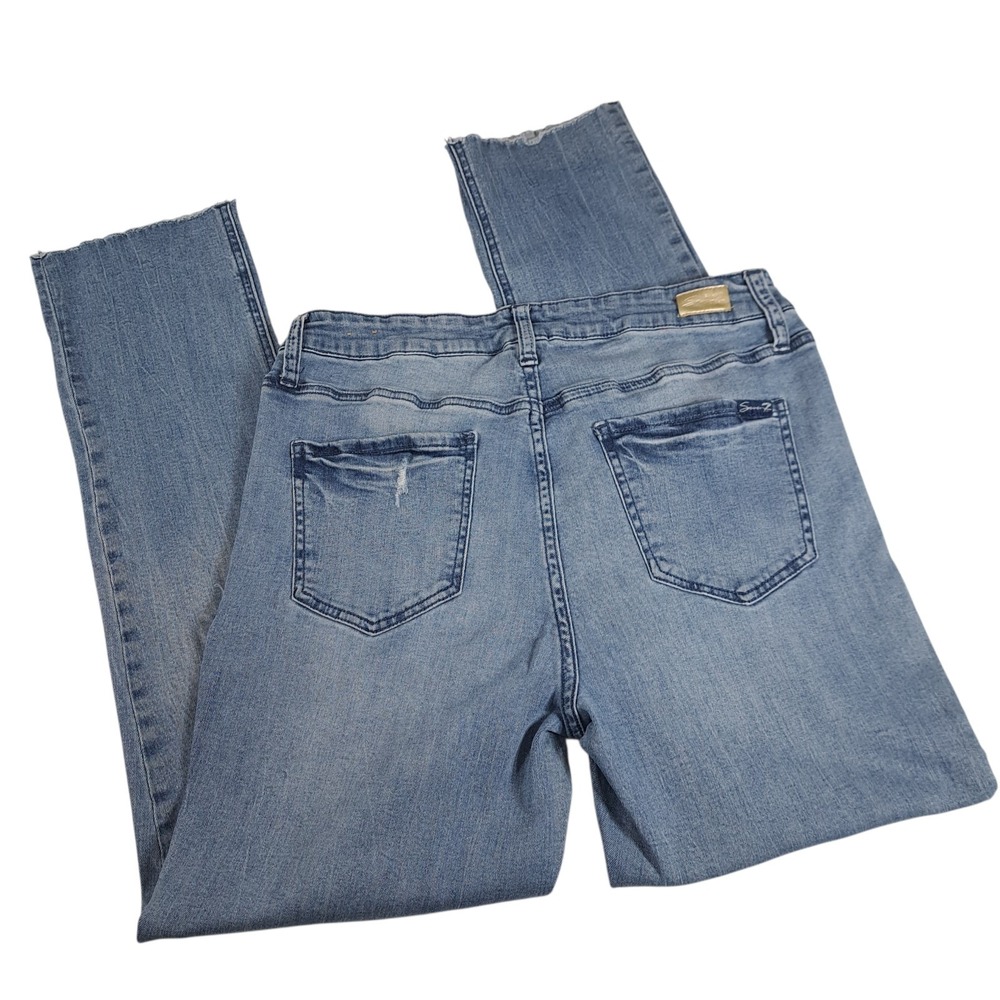 Seven 7 Women's‎ Jeans 10 Straight Leg Stretch Blue Denim Distressed 1964 Style